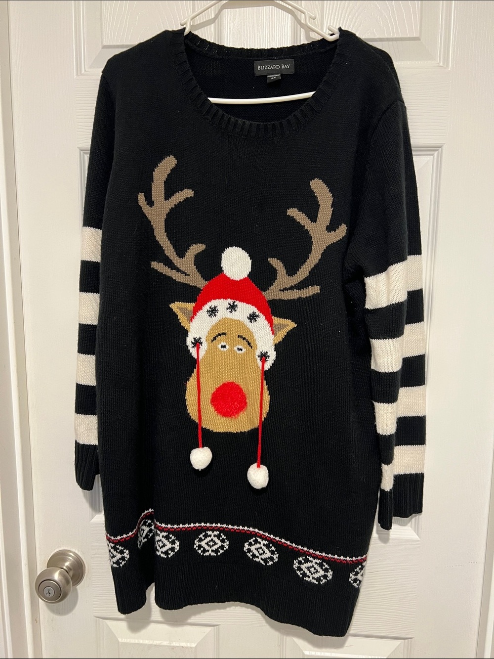 Blizzard Bay Women's Black Reindeer Crewneck Sweater Dress